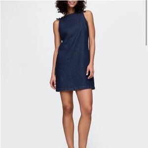 NWT GAP Denim Square Neck Mini Dress Bows Size XXL